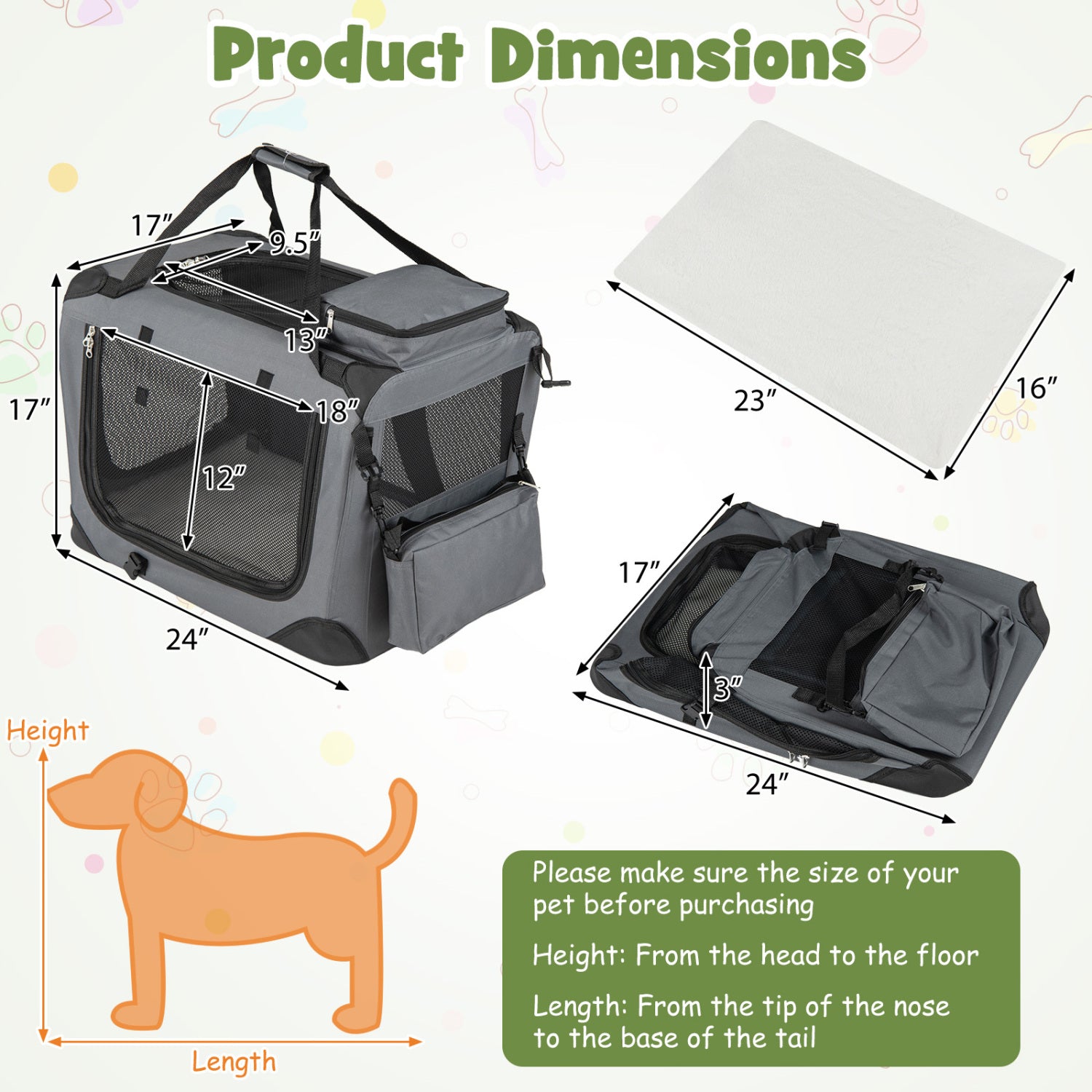 Collapsible Soft Dog Crate Travel Crate with Mesh Windows and 3 Doors Dog Kennel - view 5