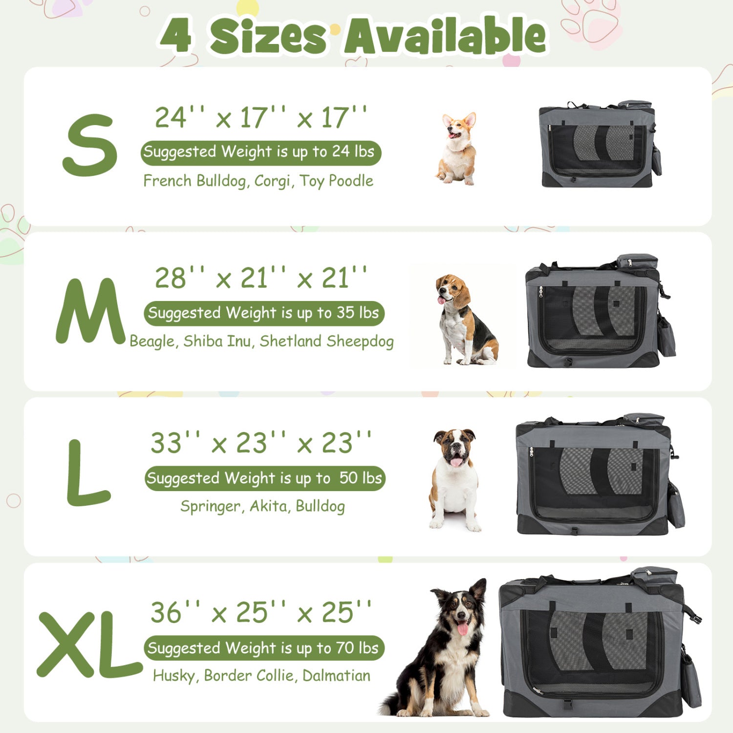 Collapsible Soft Dog Crate Travel Crate with Mesh Windows and 3 Doors Dog Kennel - view 6