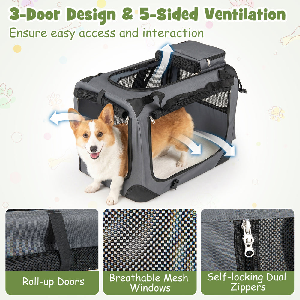 Collapsible Soft Dog Crate Travel Crate with Mesh Windows and 3 Doors Dog Kennel - view 7