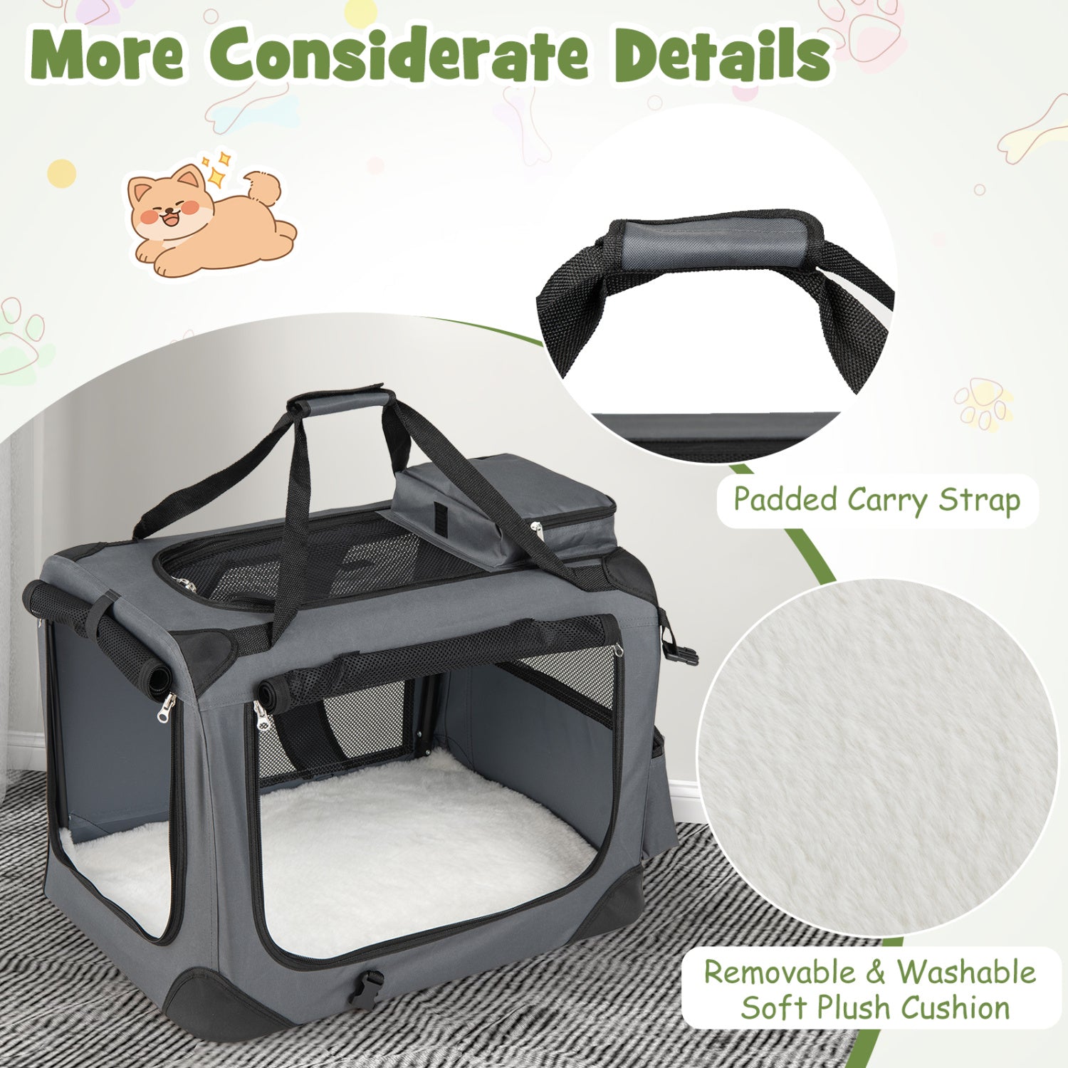Collapsible Soft Dog Crate Travel Crate with Mesh Windows and 3 Doors Dog Kennel - view 8