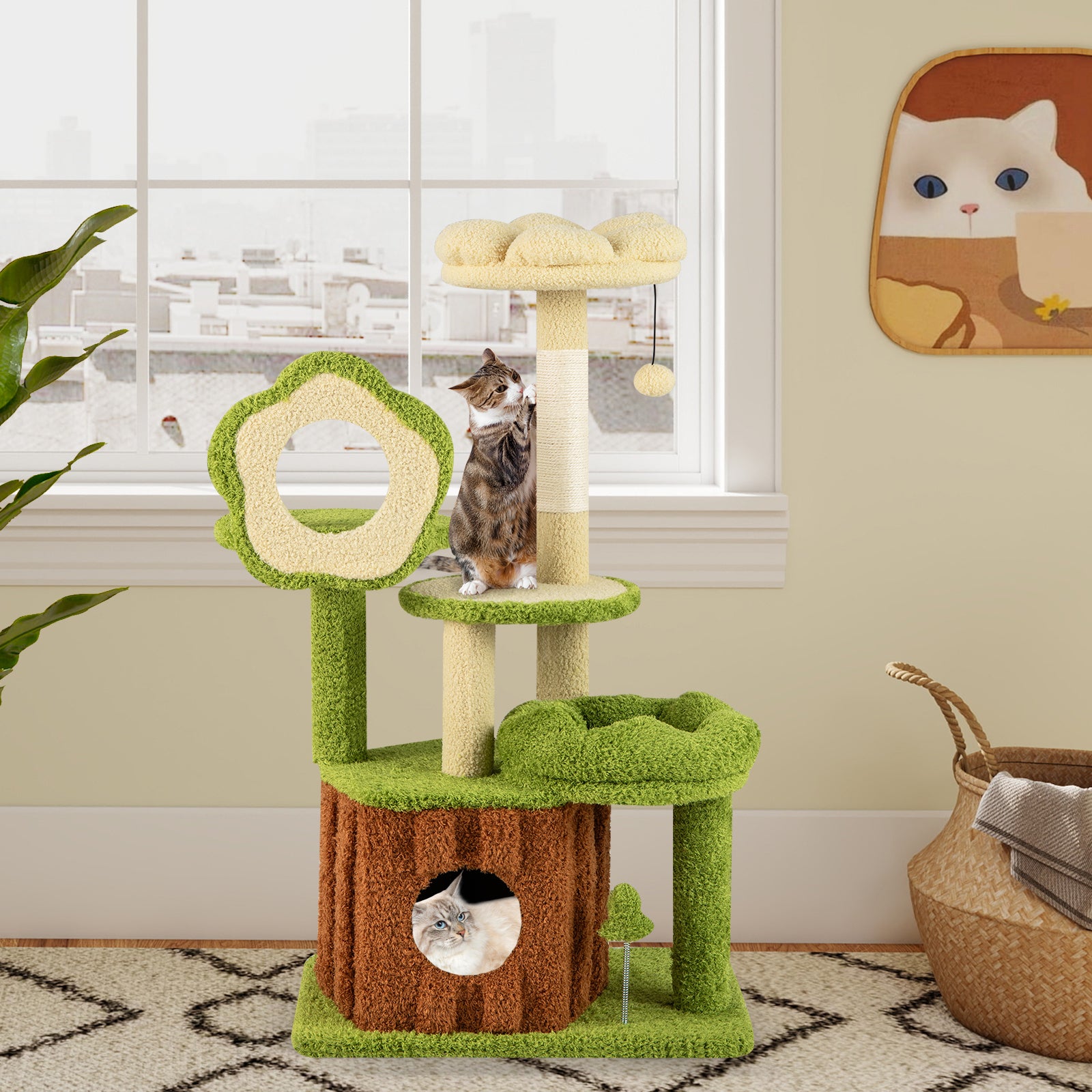 Cute Cat Tree for Adult Cats Multi-level Kitty Tower with Trunk Condo - view 2