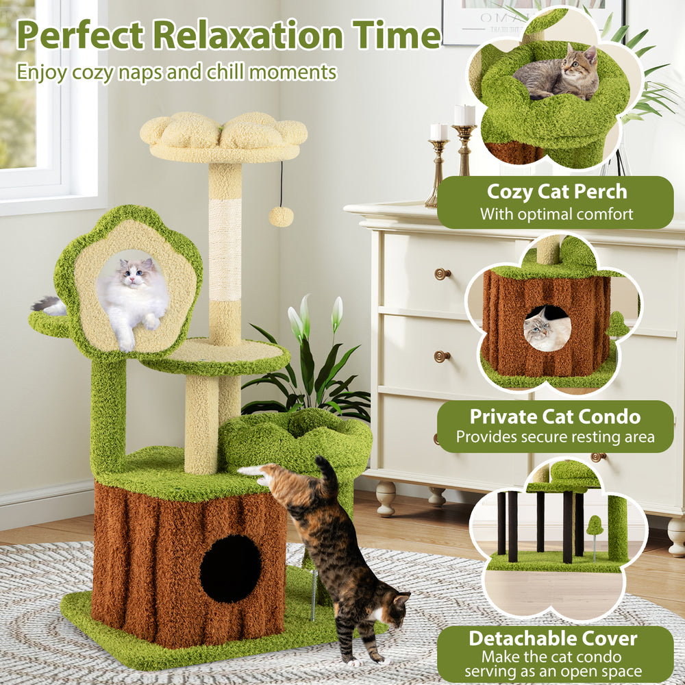 Cute Cat Tree for Adult Cats Multi-level Kitty Tower with Trunk Condo - view 6