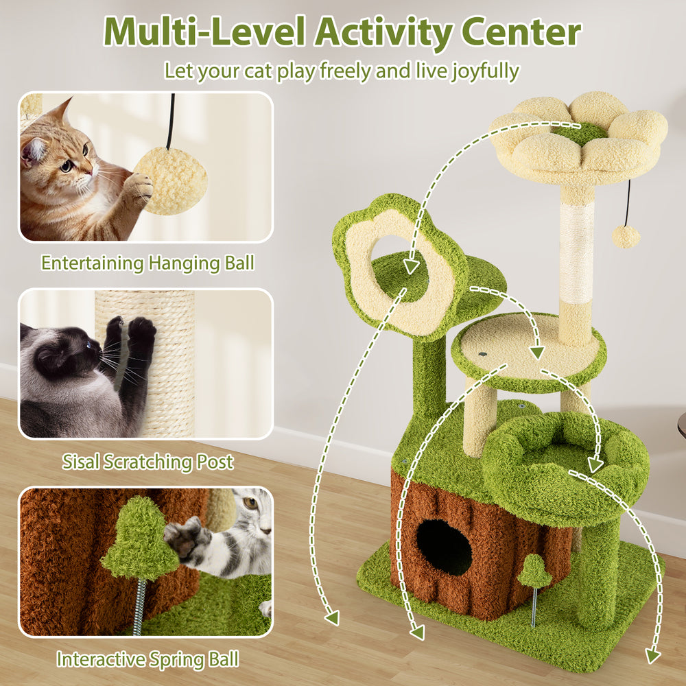 Cute Cat Tree for Adult Cats Multi-level Kitty Tower with Trunk Condo - view 7