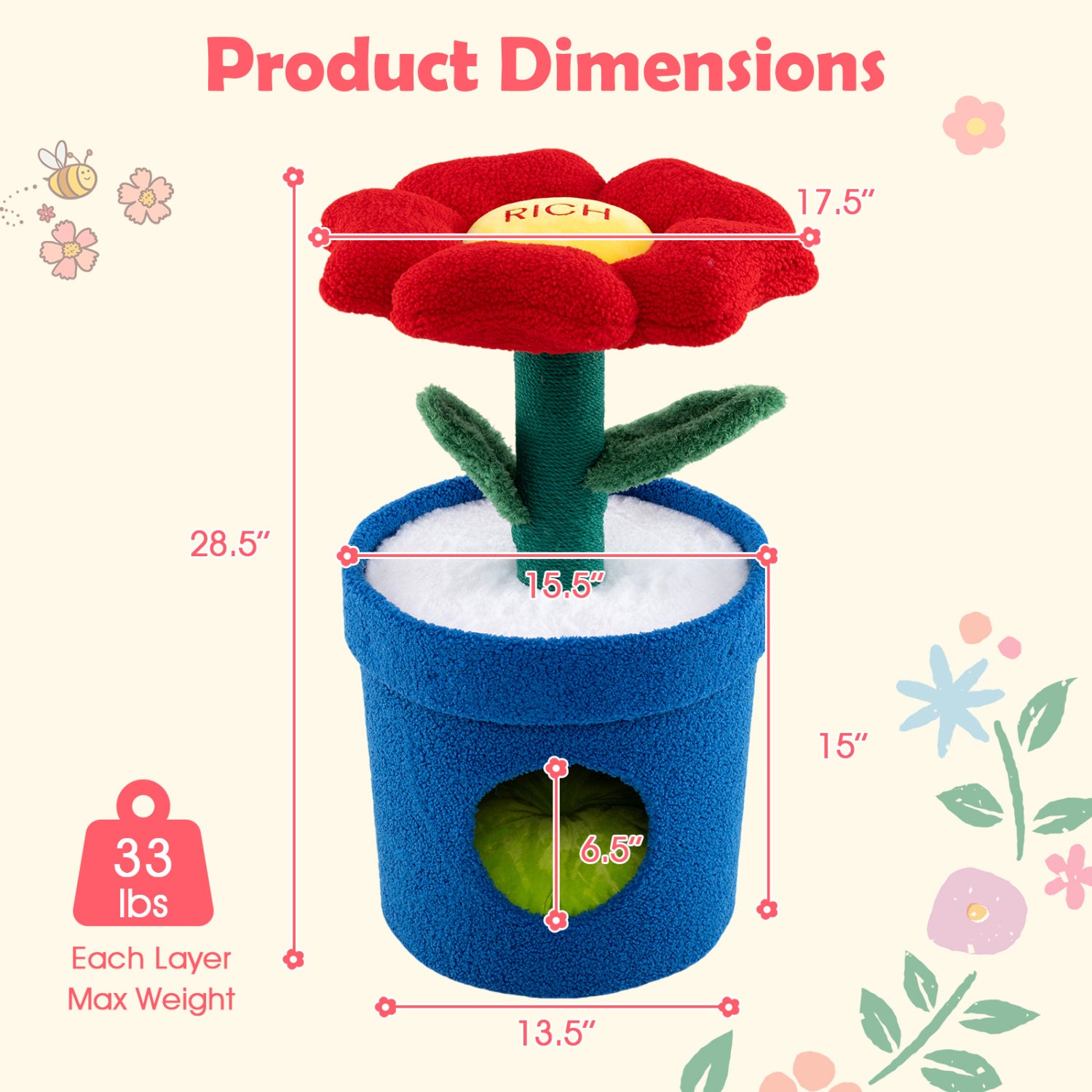 Cute Cat Tree with Flower Padded Perch for Indoor Cats - view 4