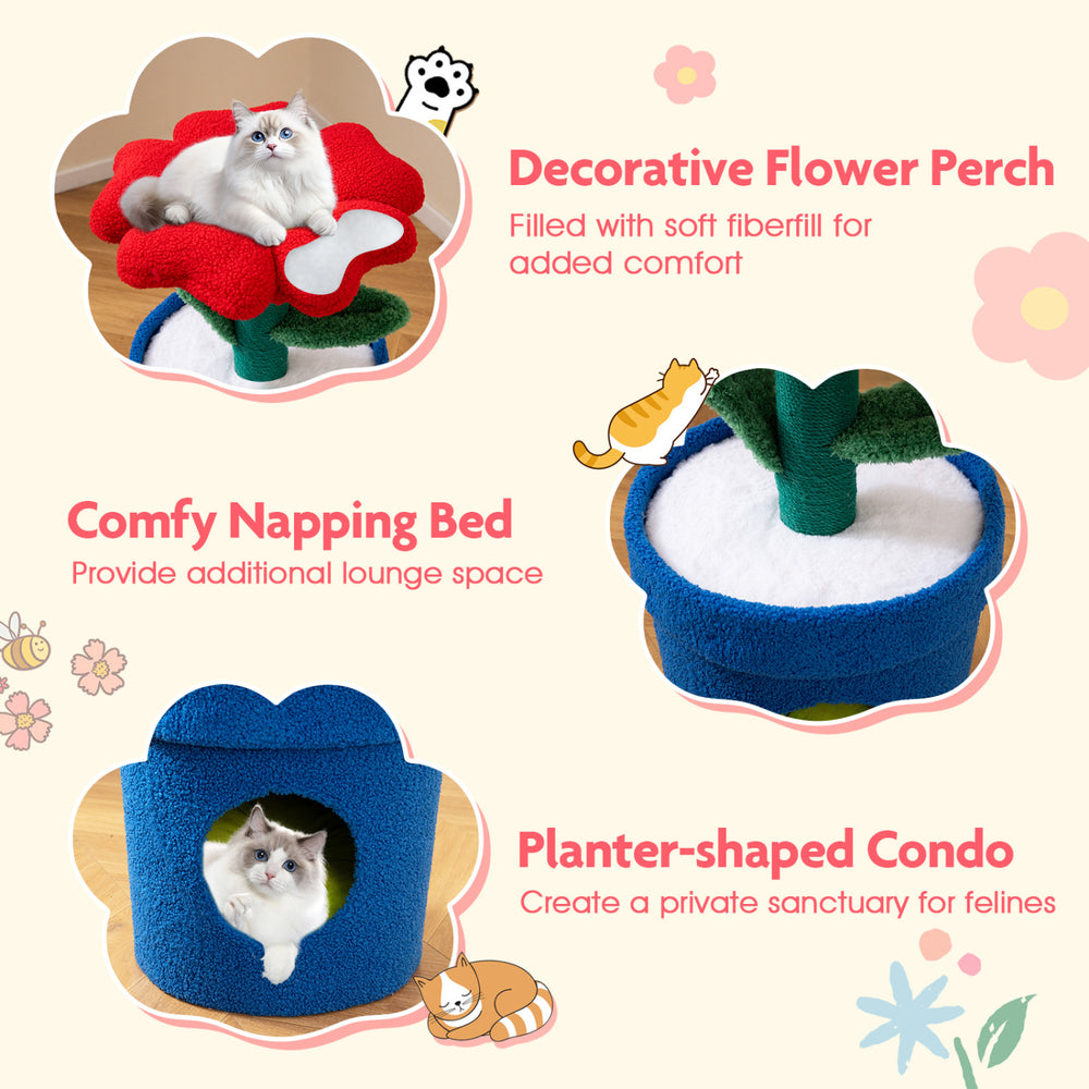 Cute Cat Tree with Flower Padded Perch for Indoor Cats - view 6