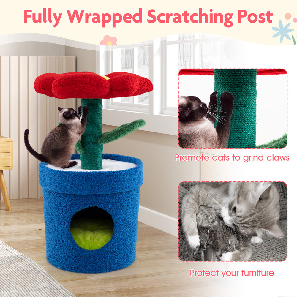 Cute Cat Tree with Flower Padded Perch for Indoor Cats - view 8
