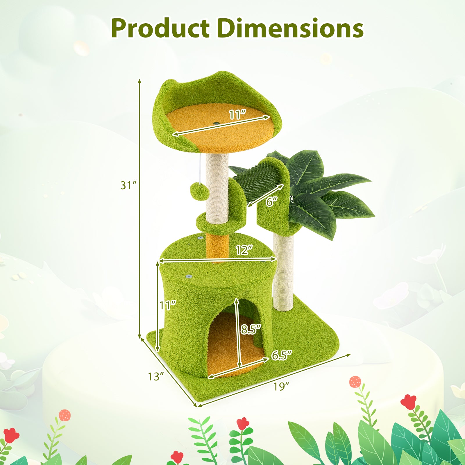 Cute Palm Cat Tree for Indoor Cats with Artificial Leaves - view 3