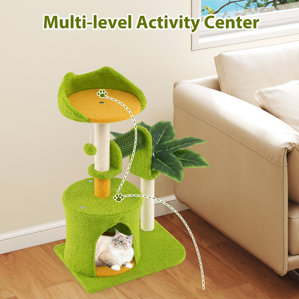 Cute Palm Cat Tree for Indoor Cats with Artificial Leaves - view 4