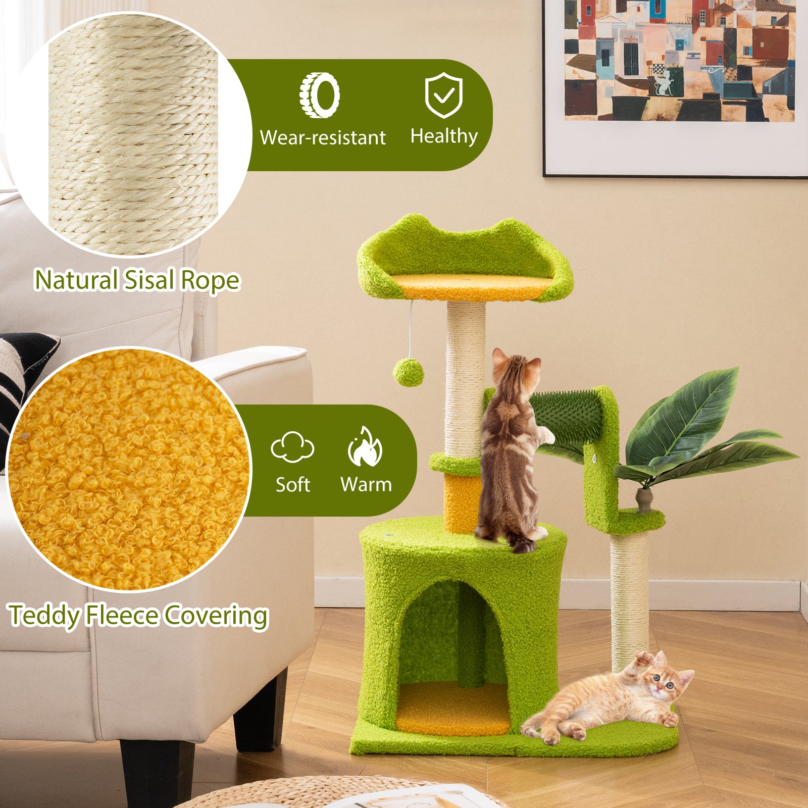 Cute Palm Cat Tree for Indoor Cats with Artificial Leaves - view 6