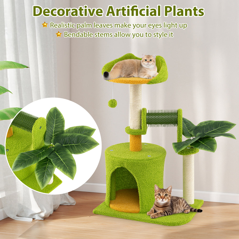 Cute Palm Cat Tree for Indoor Cats with Artificial Leaves - view 8