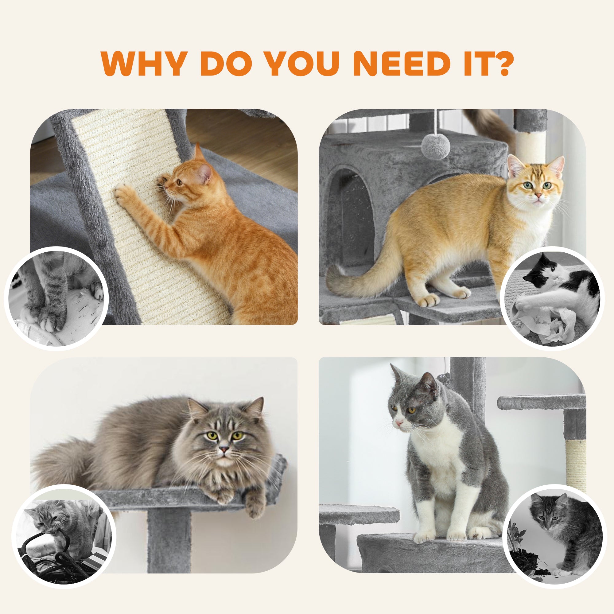 54" Cat Tree, Multi-Level Cat Tower with Scratching Posts, Cat Condos, Bed - view 5