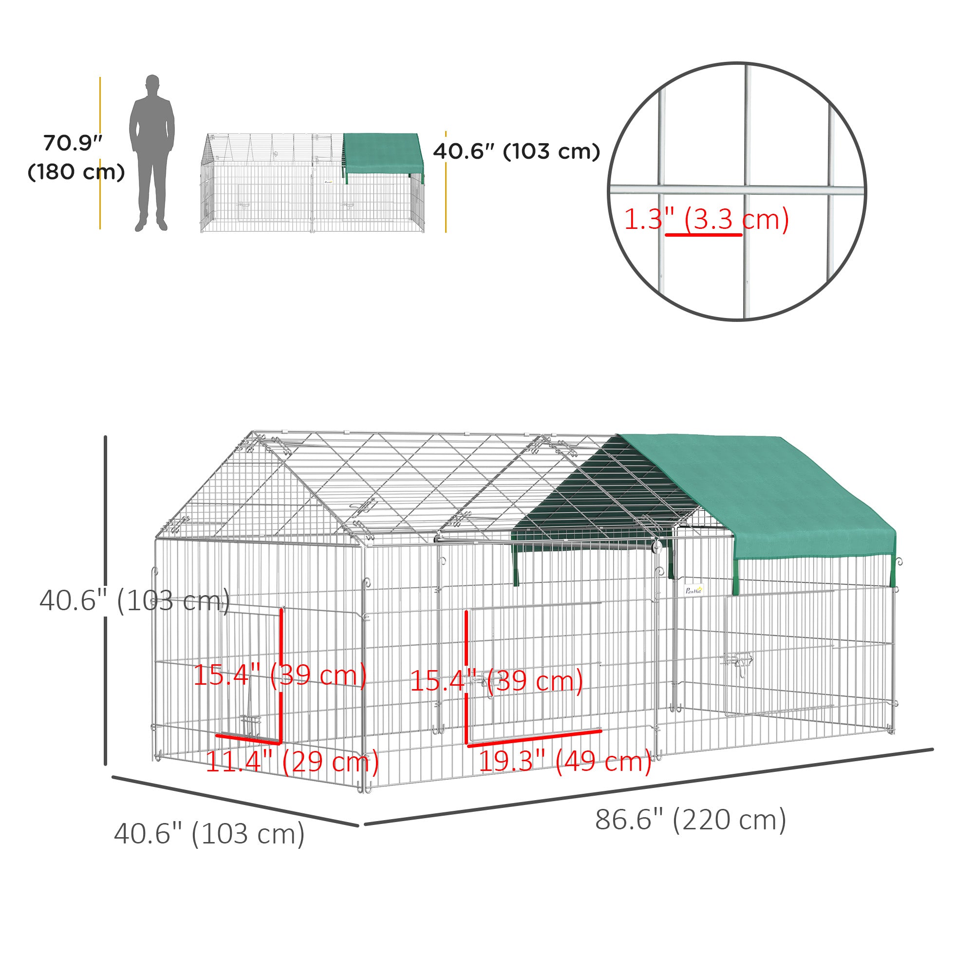 Pet Playpen with Roof, Metal Guinea Pig Cage, Rabbit Pen, Chicken Coop Run - view 2