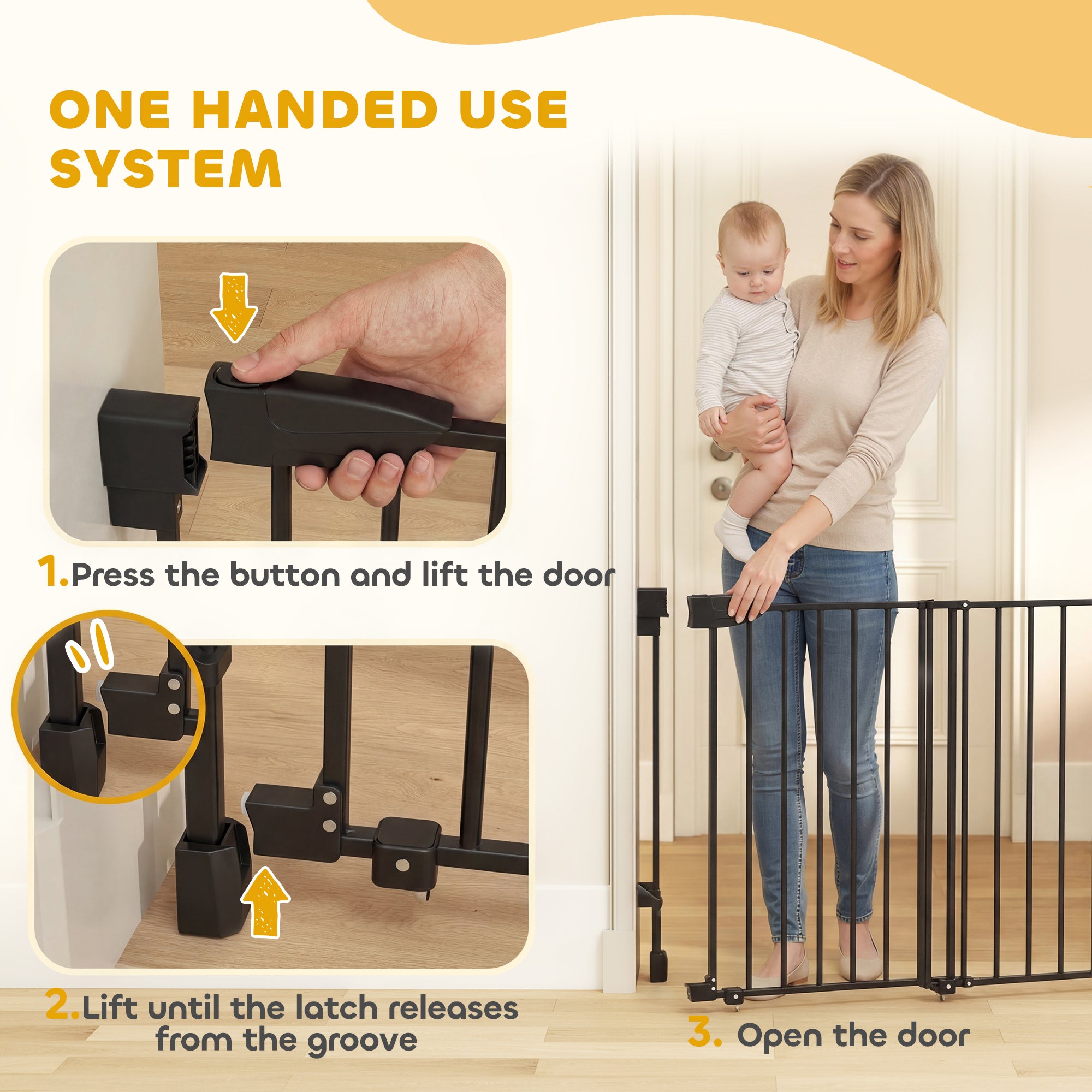 29"-44" Wide Dog Gate, 29" H, Pet Gate with Auto-Close, Single Hand Operation - view 4