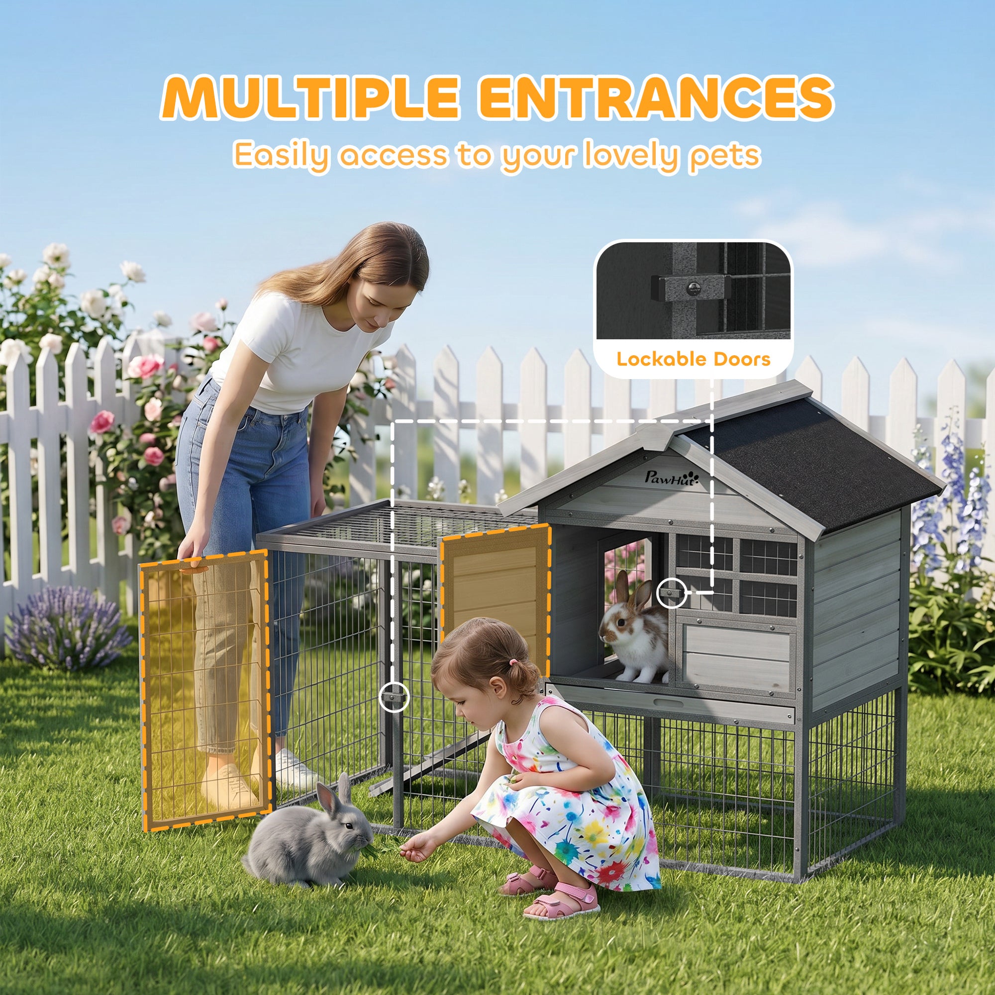 Rabbit Hutch Outdoor, 48"L Large Wooden Bunny Cage with Run - view 5