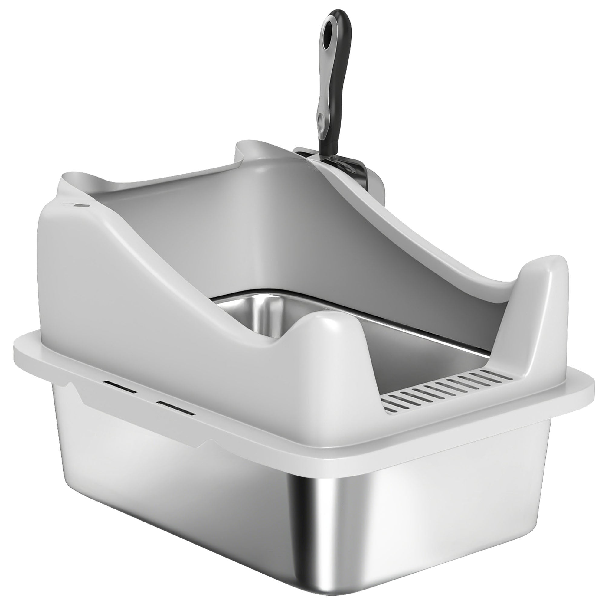 Cat Litter Box Stainless Steel with Metal Litter Scoop, Never Absorbs Odors