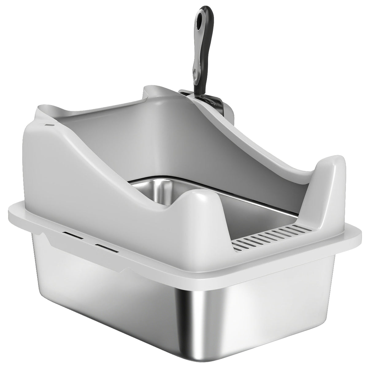 Cat Litter Box Stainless Steel with Metal Litter Scoop, Never Absorbs Odors