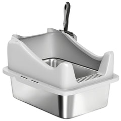 Cat Litter Box Stainless Steel with Metal Litter Scoop, Never Absorbs Odors