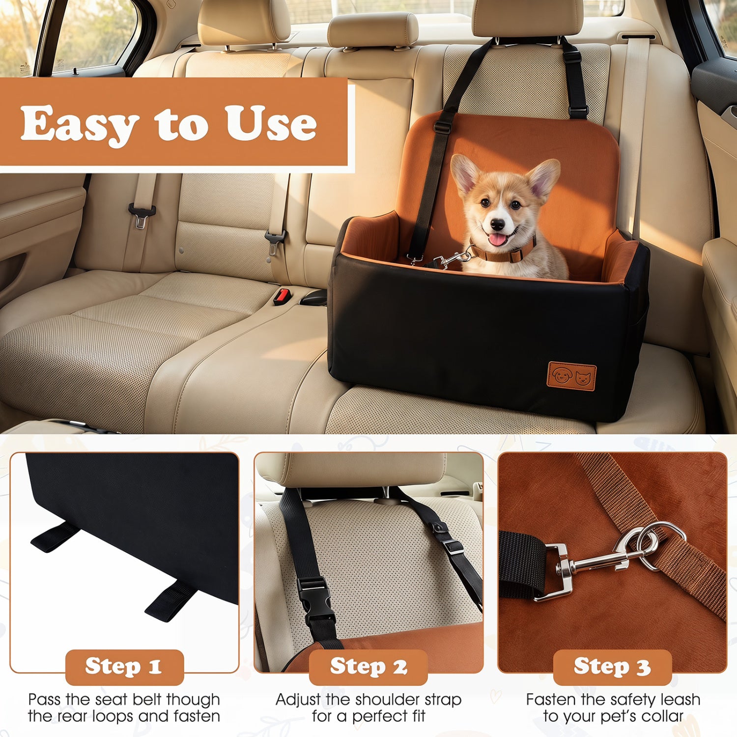 Detachable Dog Booster Car Seat Fits Front and Back Seat Pet Supplies - view 6