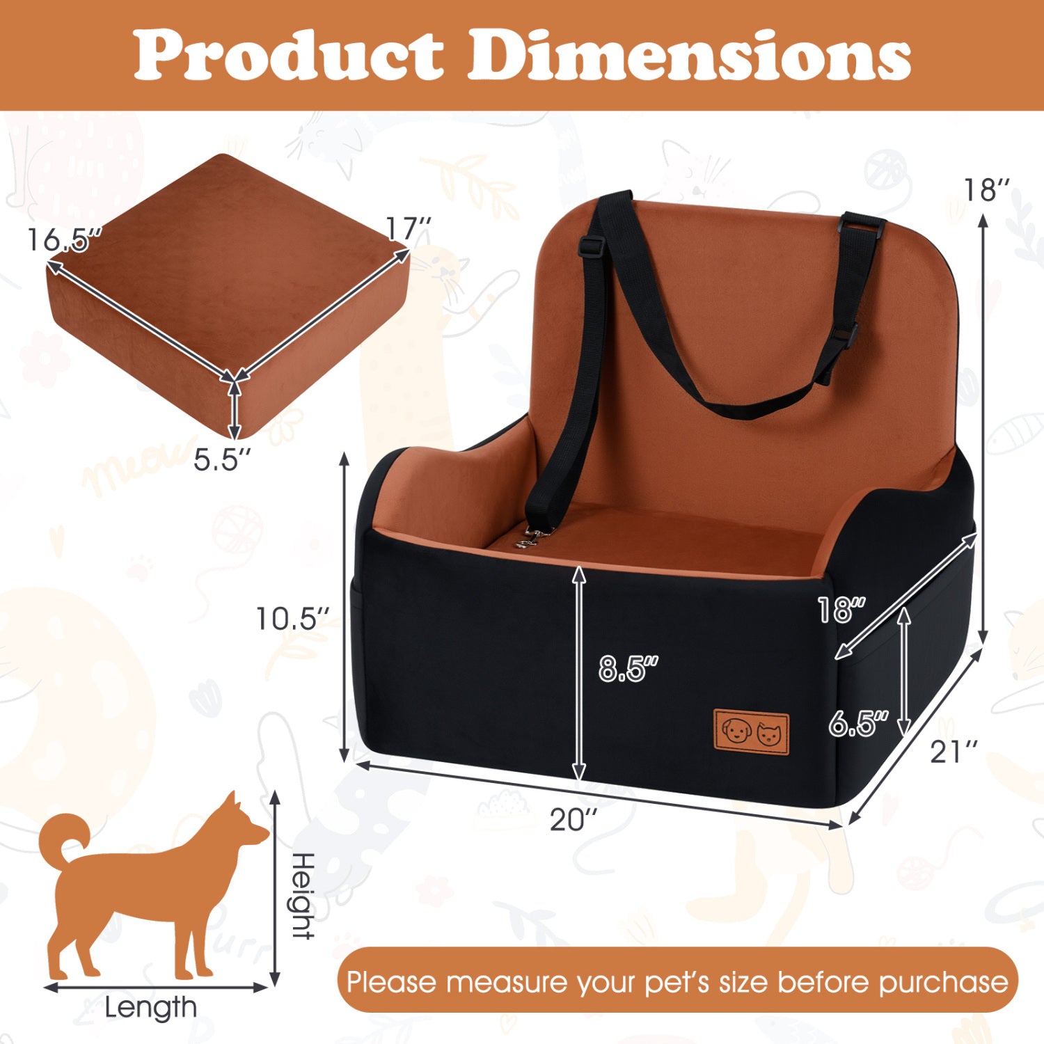 Detachable Dog Booster Car Seat Fits Front and Back Seat Pet Supplies - view 3