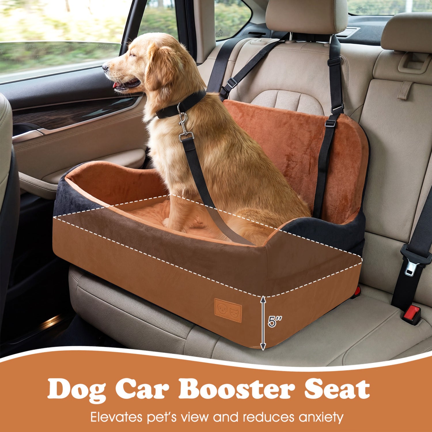 Dog Car Seat Foam Dog Booster Seat for Medium and Large Dogs Pet Supplies - view 4