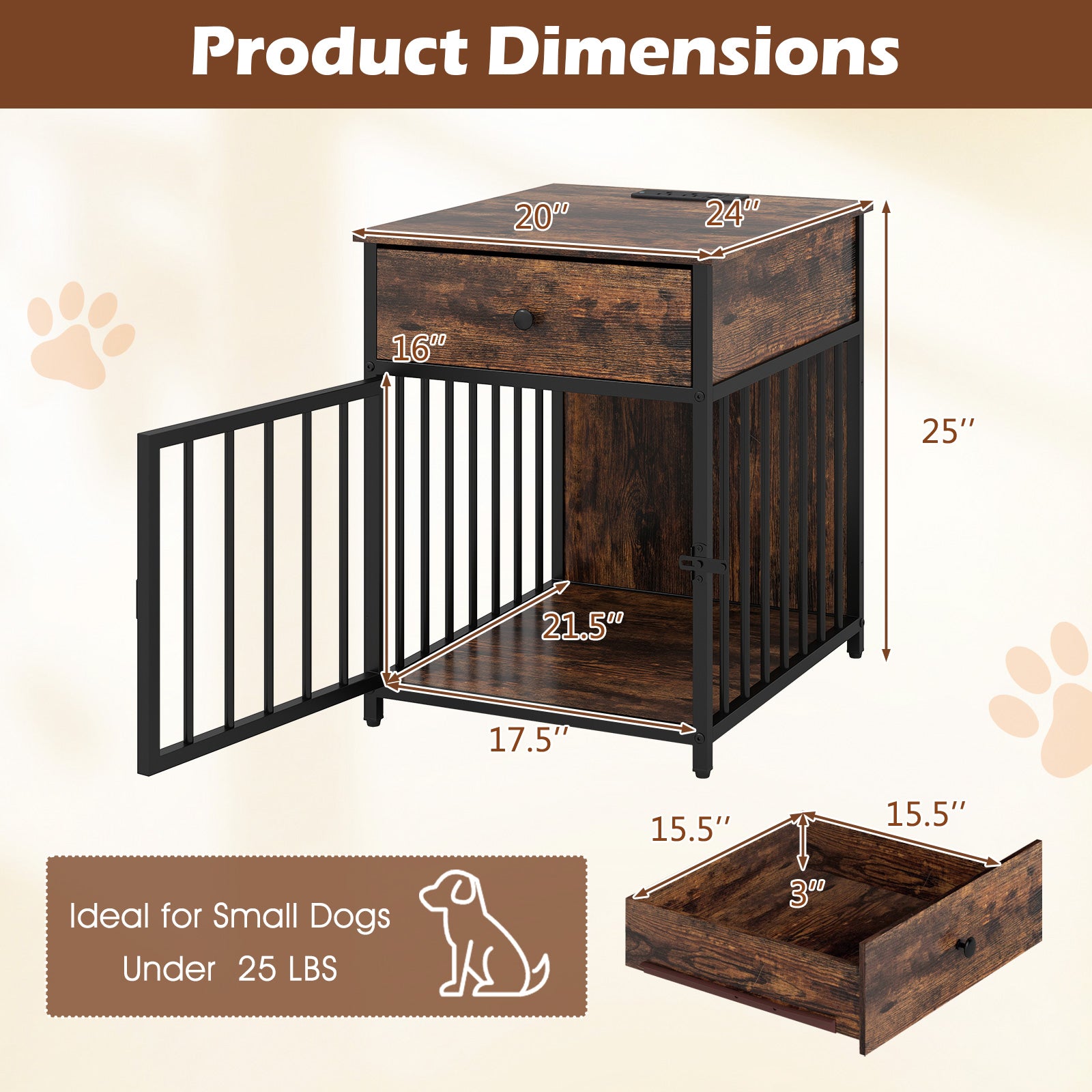 Dog Crate Furniture for Small Dogs Wooden Puppy Kennel with Charging Station - view 5