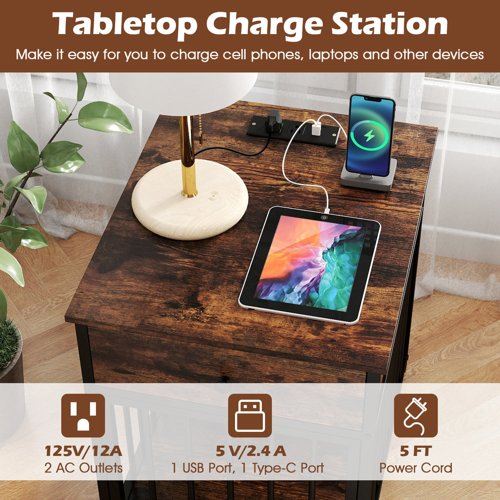 Dog Crate Furniture for Small Dogs Wooden Puppy Kennel with Charging Station - view 7