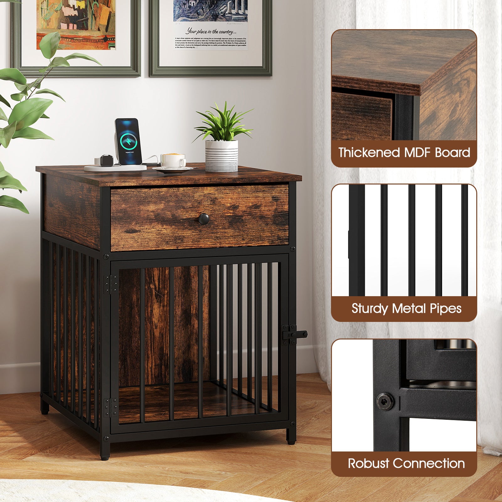 Dog Crate Furniture for Small Dogs Wooden Puppy Kennel with Charging Station - view 8