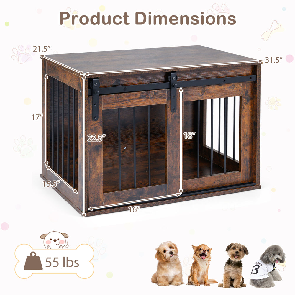 Dog Crate Furniture Heavy Duty Dog Kennel with Sliding Barn Door-RusticBrown - view 5