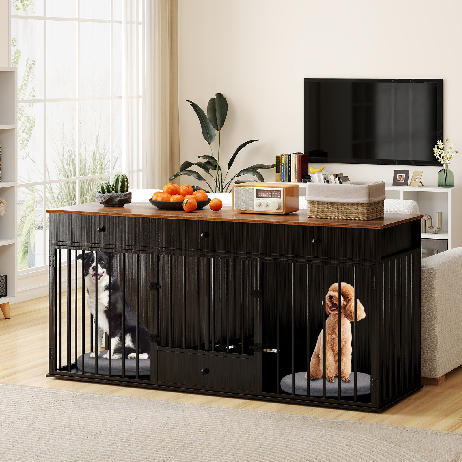 Dog Crate Furniture Indoor Modern Dog Kennel with Divider 3 Drawers - view 3