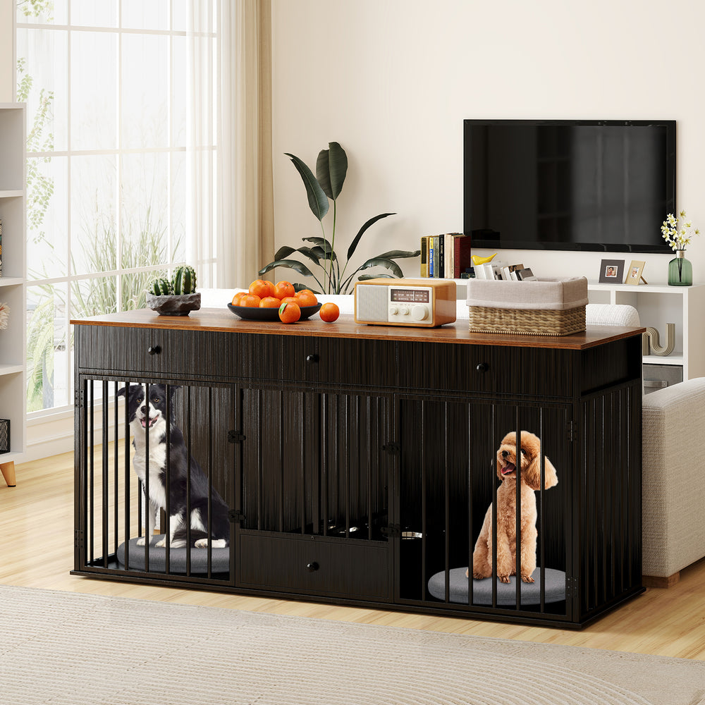 Dog Crate Furniture Indoor Modern Dog Kennel with Divider 3 Drawers - view 3