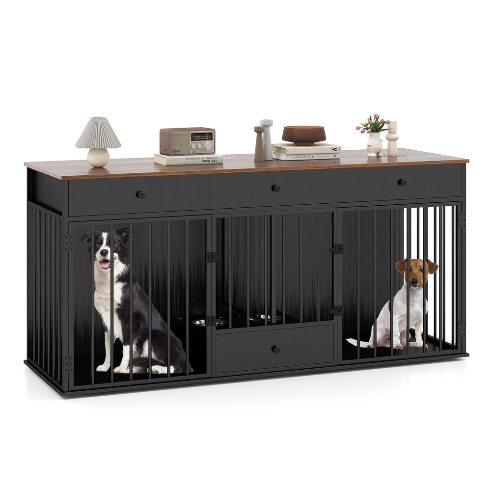 Dog Crate Furniture Indoor Modern Dog Kennel with Divider 3 Drawers