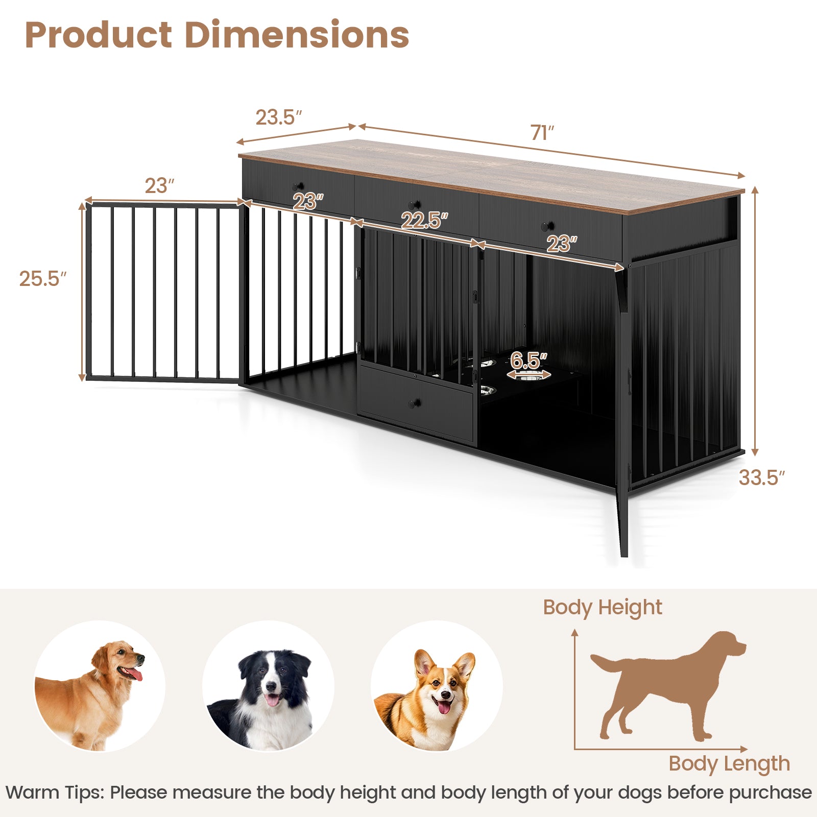 Dog Crate Furniture Indoor Modern Dog Kennel with Divider 3 Drawers - view 5