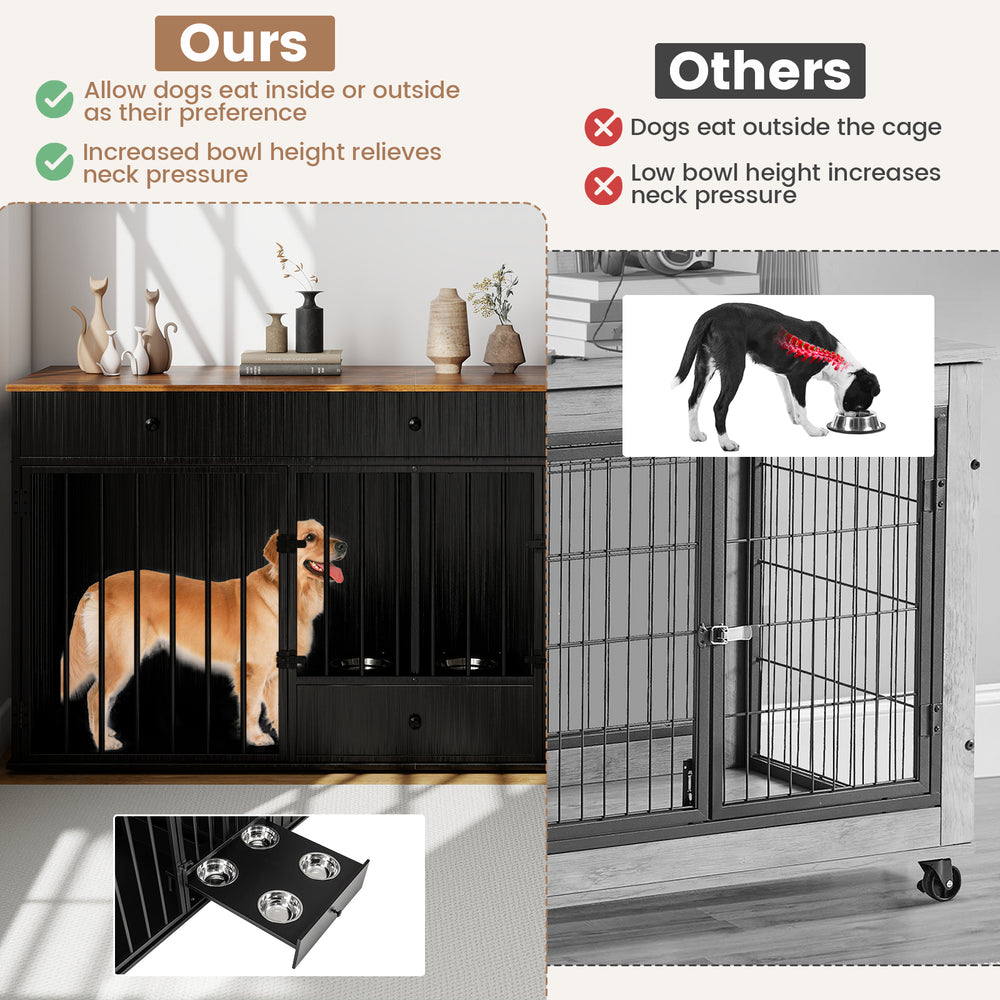 Dog Crate Furniture Indoor Modern Dog Kennel with Divider 3 Drawers - view 6