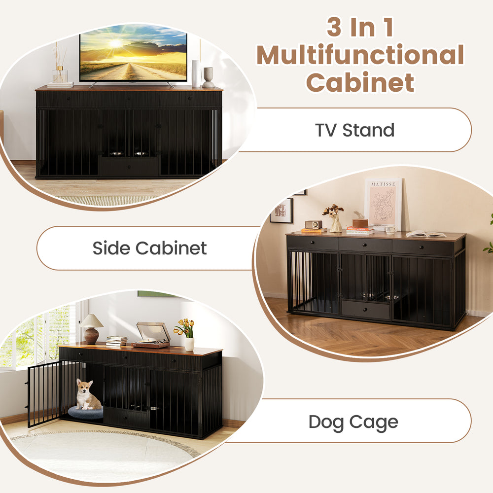 Dog Crate Furniture Indoor Modern Dog Kennel with Divider 3 Drawers - view 8