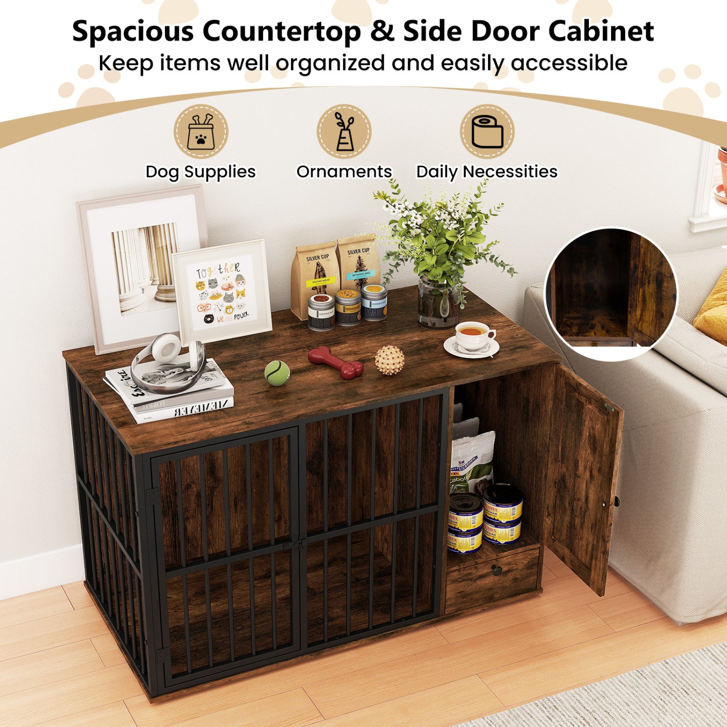 Dog Crate Furniture & Cooling Gel Dog Bed for Small and Medium Dogs Dog Kennel - view 7