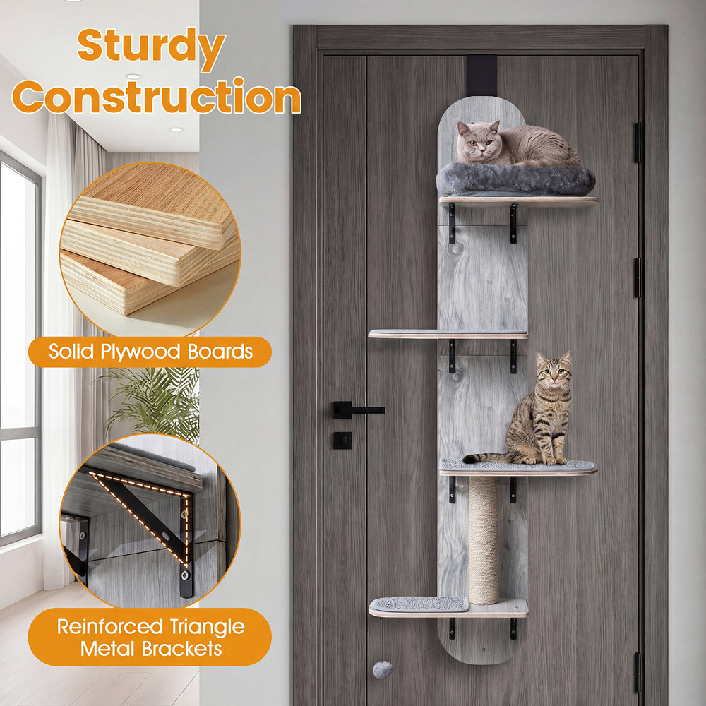 Door Hanging Cat Climber 4-level Height Adjustable with Plush Bed Cat Tree - view 6