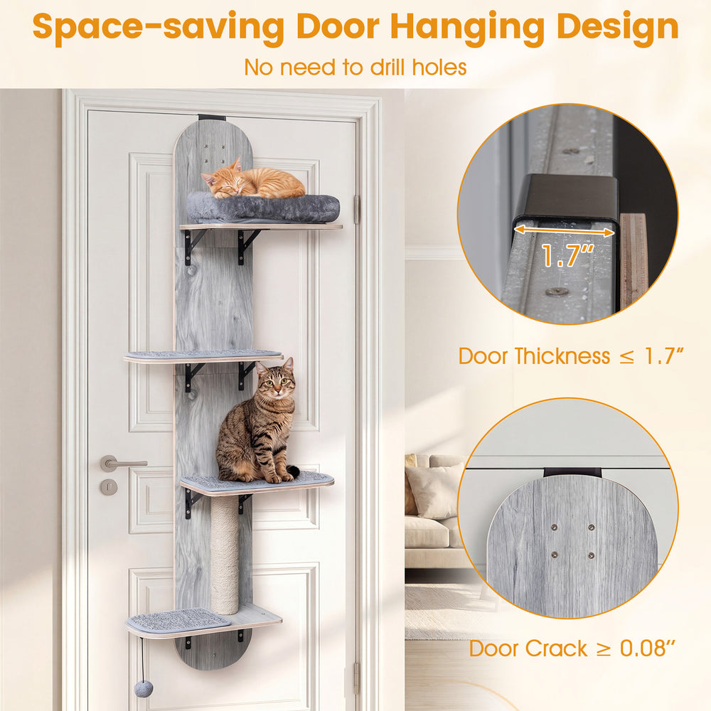 Door Hanging Cat Climber 4-level Height Adjustable with Plush Bed Cat Tree - view 7