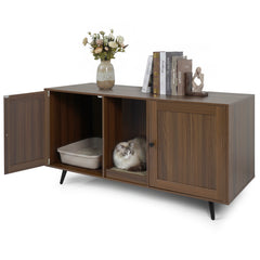 Double Cat Litter Box Enclosure for 2 Cats with Scratching Pad and Double Rooms