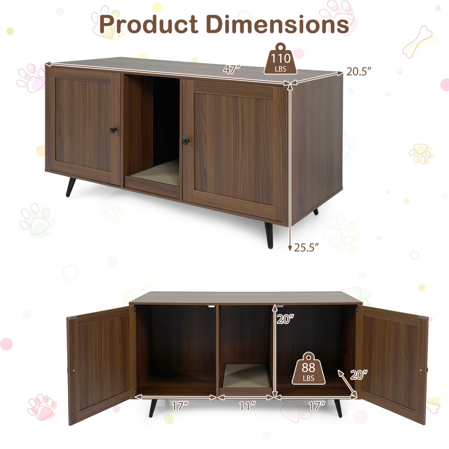 Double Cat Litter Box Enclosure for 2 Cats with Scratching Pad and Double Rooms - view 4