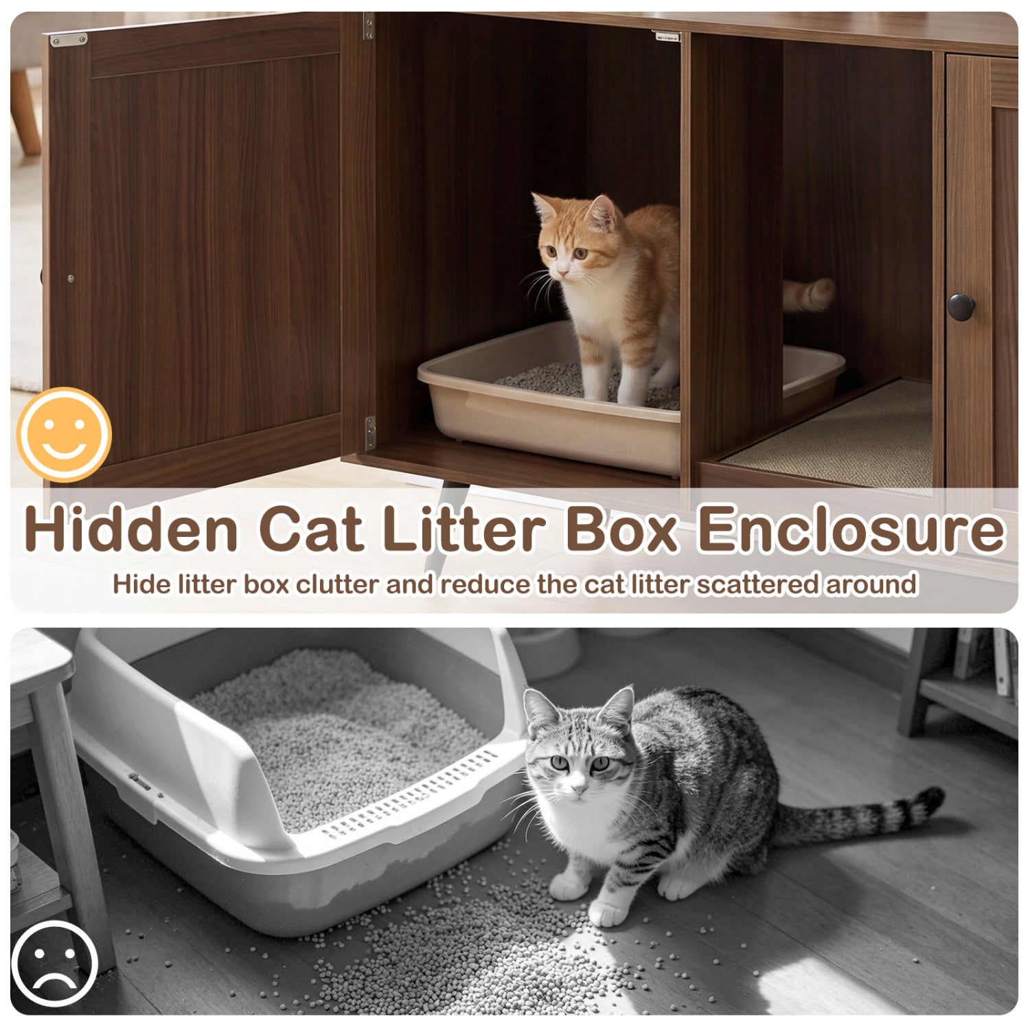 Double Cat Litter Box Enclosure for 2 Cats with Scratching Pad and Double Rooms - view 8
