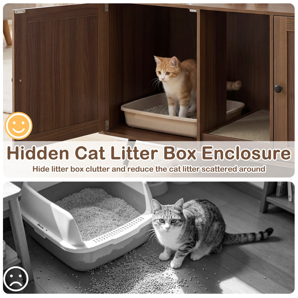Double Cat Litter Box Enclosure for 2 Cats with Scratching Pad and Double Rooms - view 8
