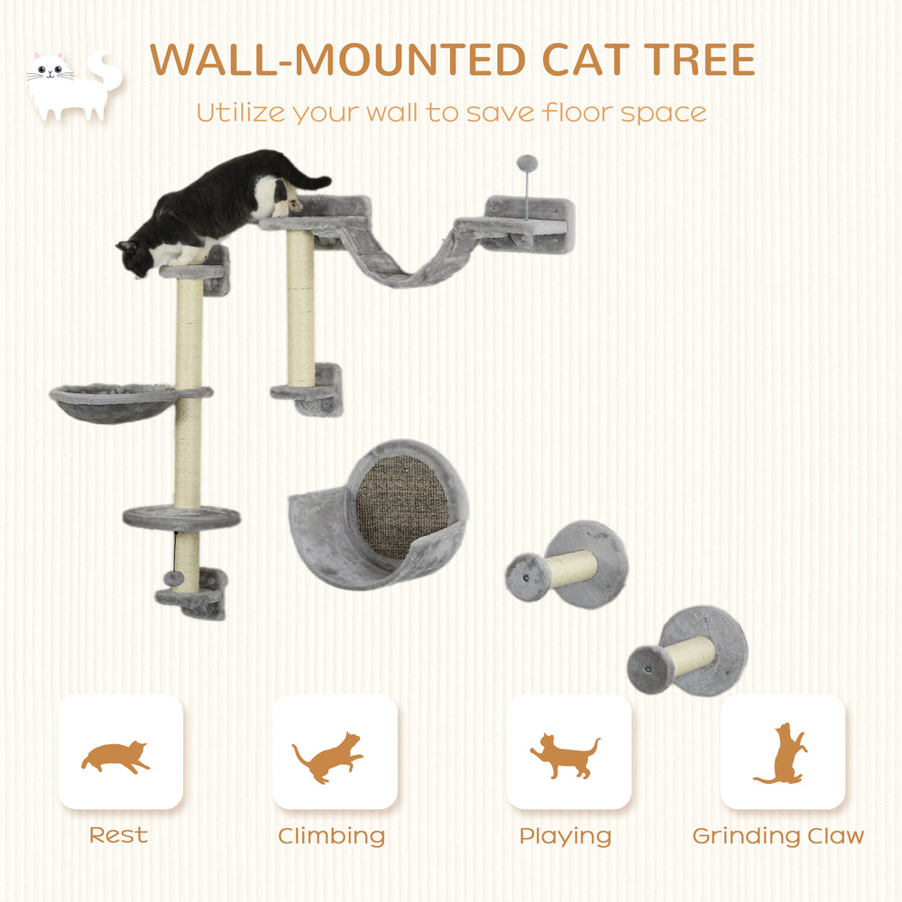 5PCs Cat Wall Shelves with Hammock, Scratching Posts, Perches, Ladder - view 3
