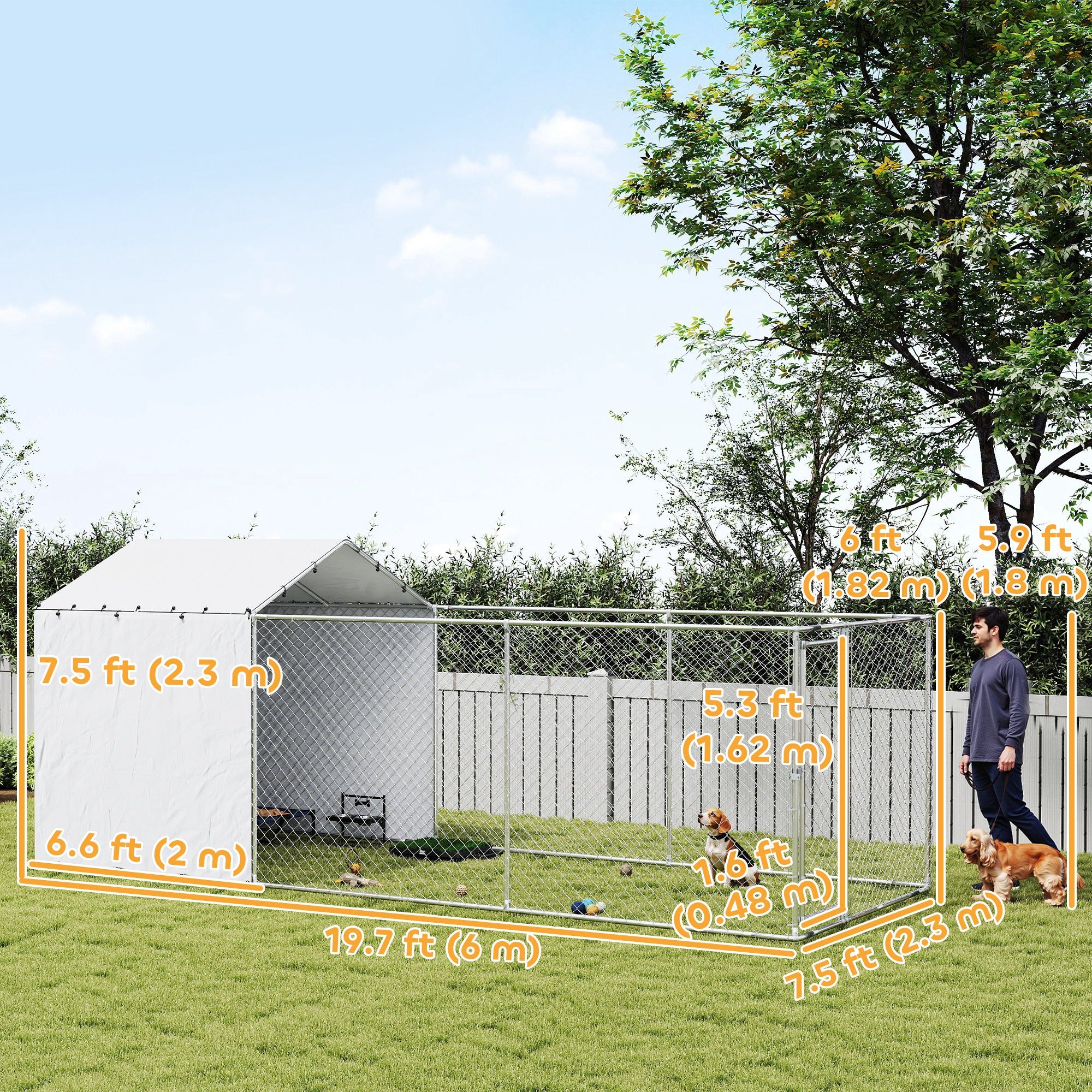 Galvanized Steel Dog Kennel Outdoor with Waterproof & UV-Resistant Cover - view 2
