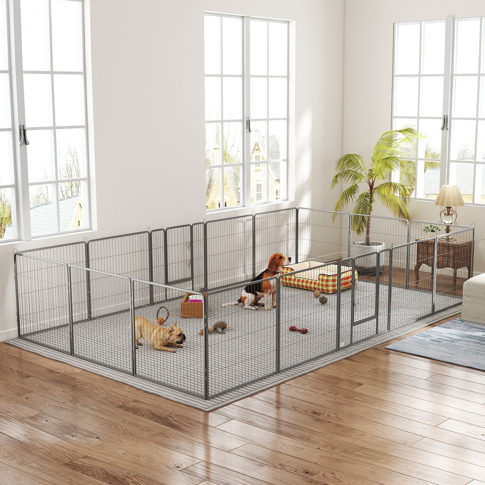 Heavy Duty Pet Playpen, 16 Panels Steel Dog Fence Puppy Exercise Pen with 2 - view 7