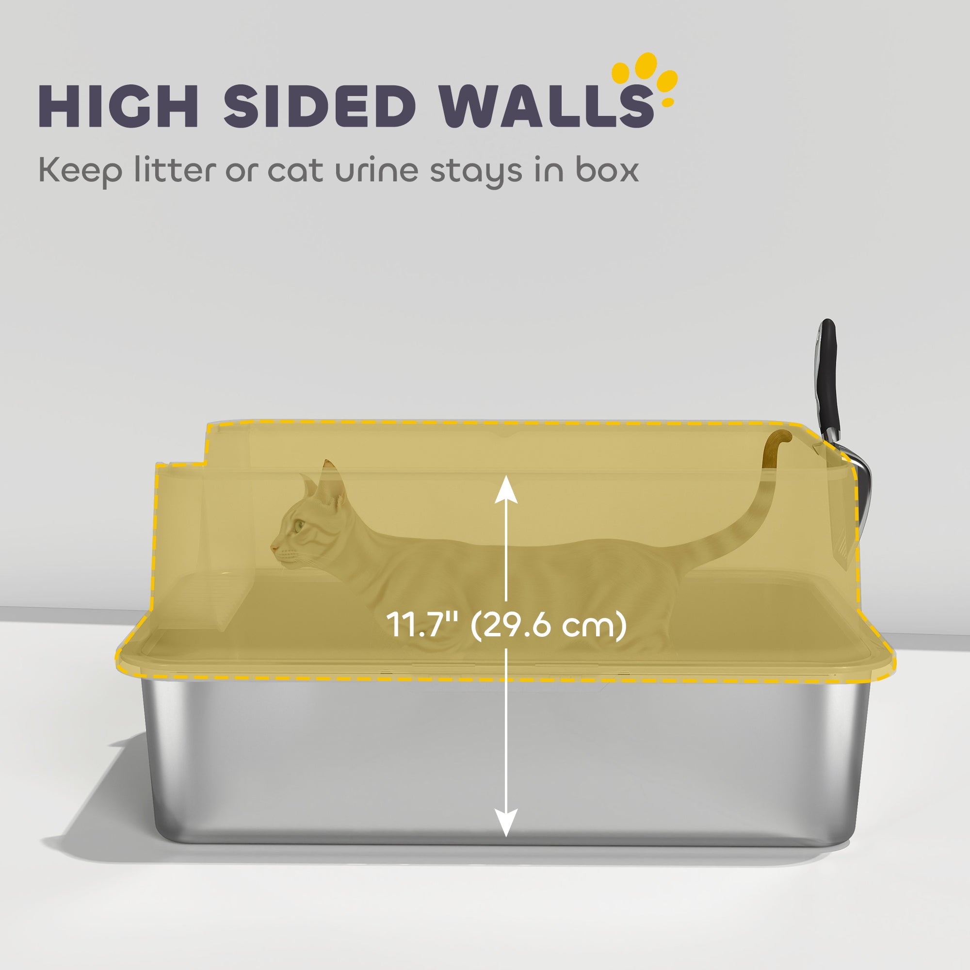 XL Stainless Steel Cat Litter Box for Big and Multiple Cats with High Wall - view 4