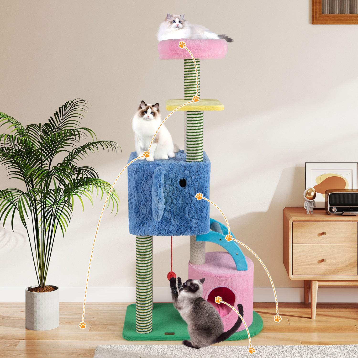 Elephant Themed Cat Tree for Adult Cats Multi-level Kitty Tower with 2 Condos - view 2