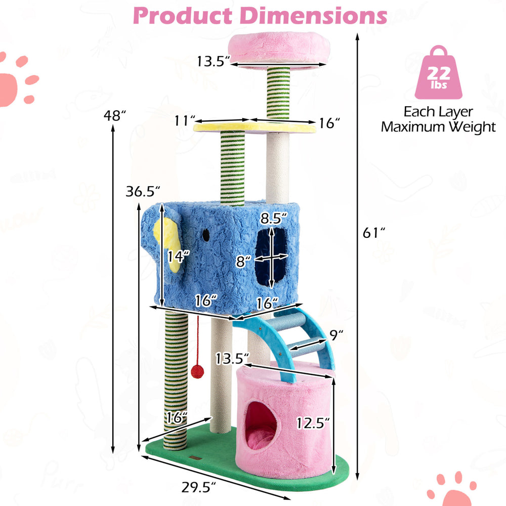Elephant Themed Cat Tree for Adult Cats Multi-level Kitty Tower with 2 Condos - view 5