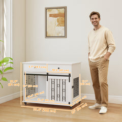 39" Dog Crate Furniture, Dog Kennel Indoor with 2 Drawers, Wheels, Sliding - view 2