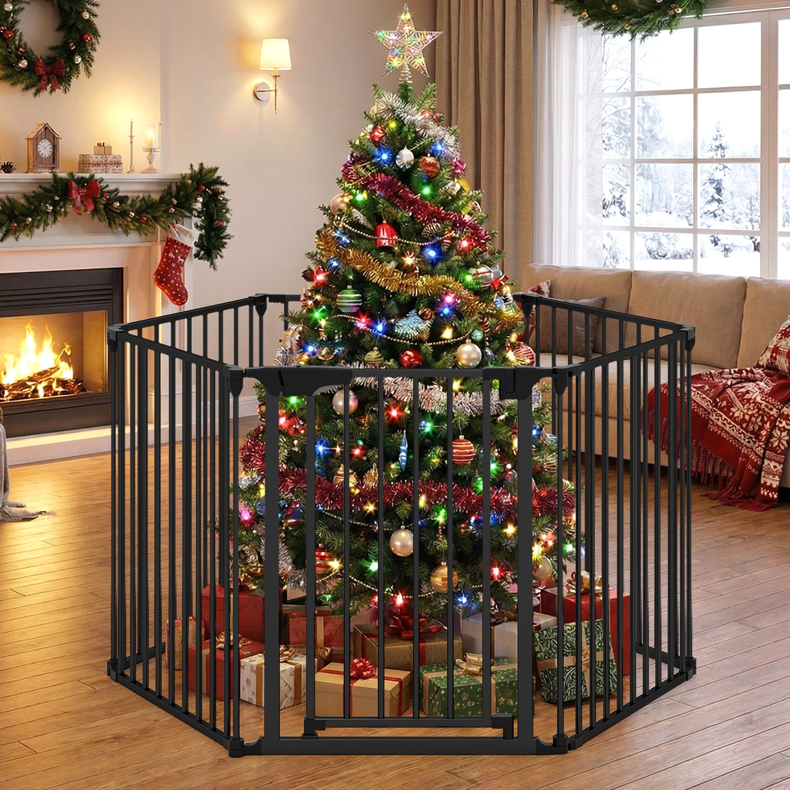 Extra Wide Baby Gate Fits 34.5-154" Openings 6-Panel Adjustable Pet Safety Fence - view 3