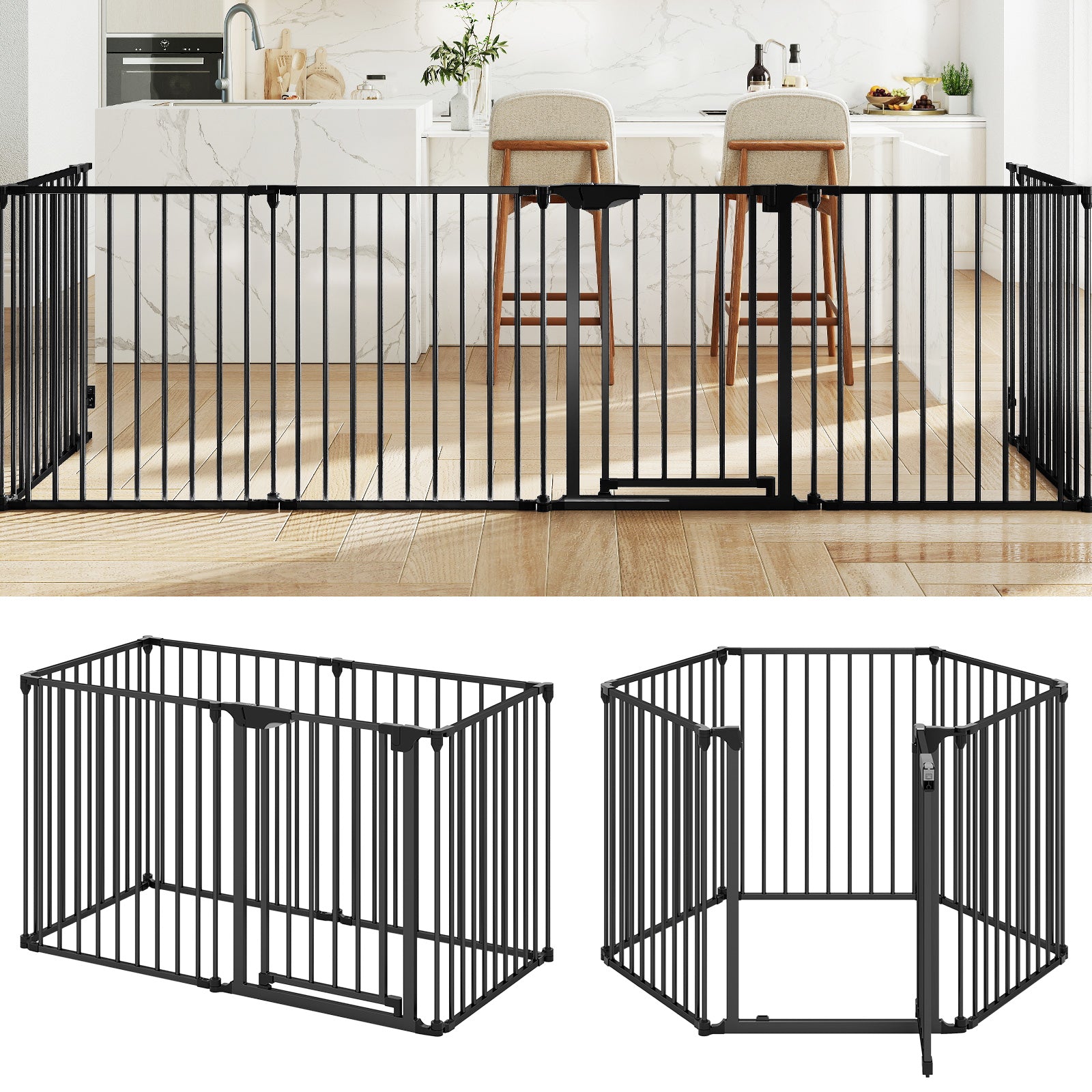 Extra Wide Baby Gate Fits 34.5-154" Openings 6-Panel Adjustable Pet Safety Fence - view 4